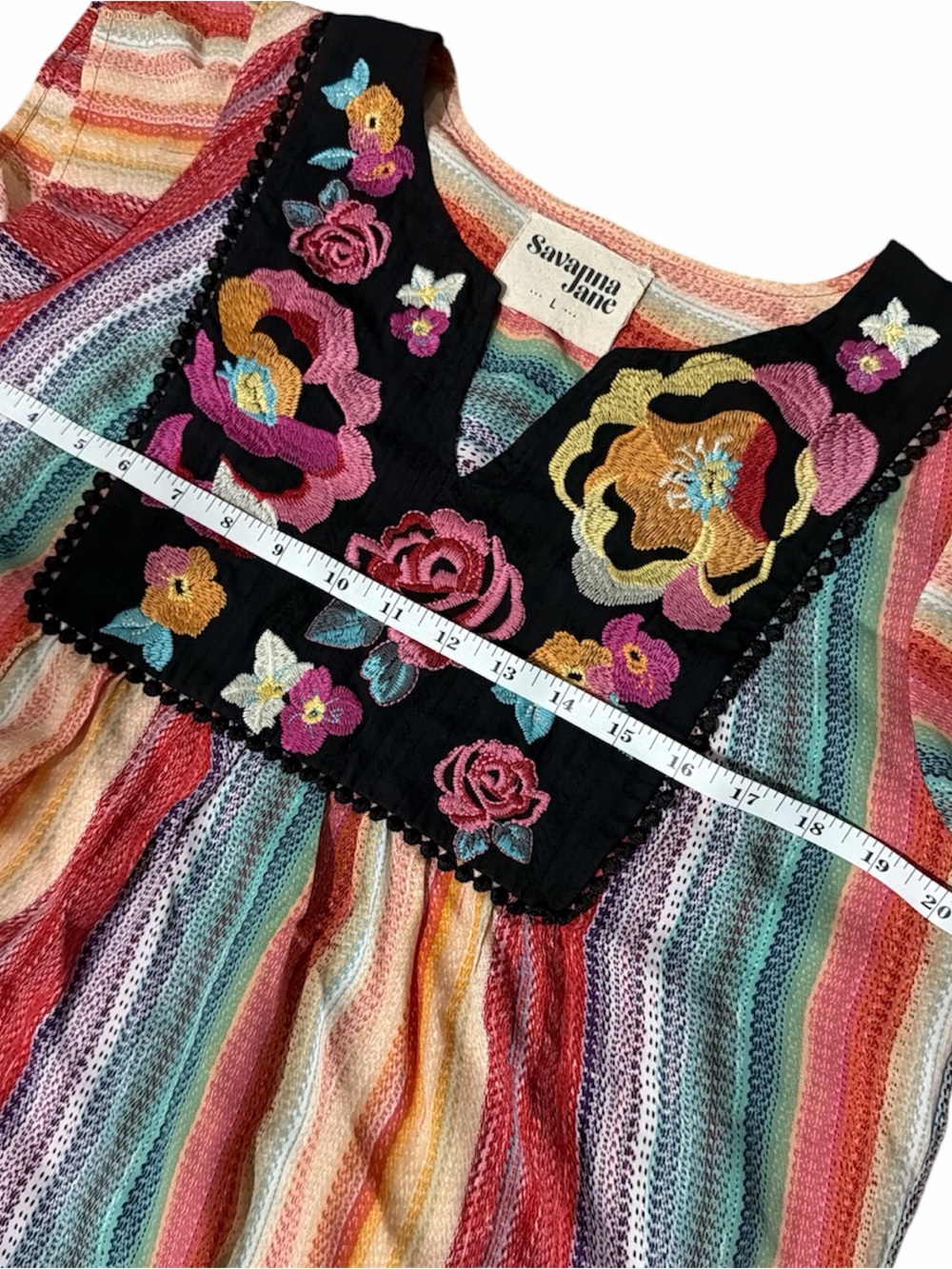 SAVANNA JANE Multi-Color Striped Embroidered Flutter Sleeve Blouse - Picture 4 of 6
